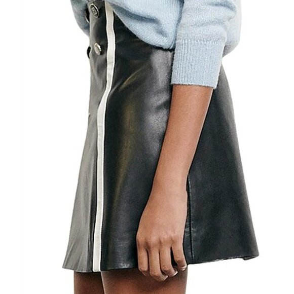 Sandro Paris 'Gansia' Black Genuine Leather White Stripe Mini Skirt size 1 - Picture 4 of 6